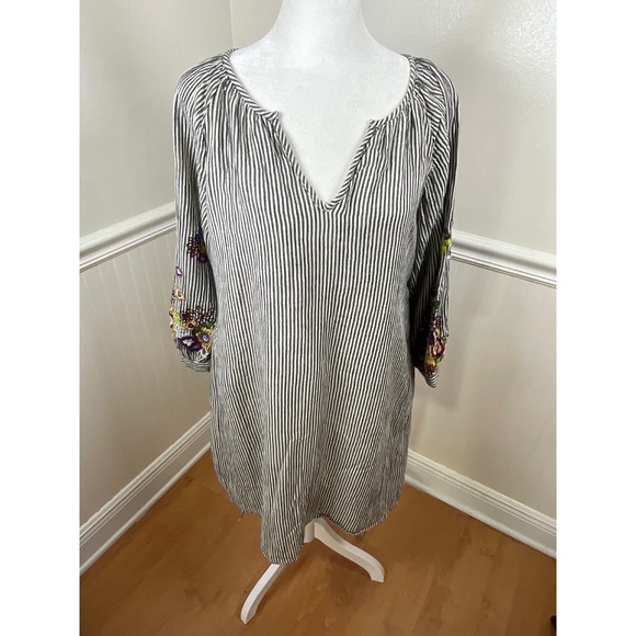 Feather Bone Anthropologie Stripe Embroidered Sleeve Tunic‎ Dress Women Size XS - Picture 8 of 13